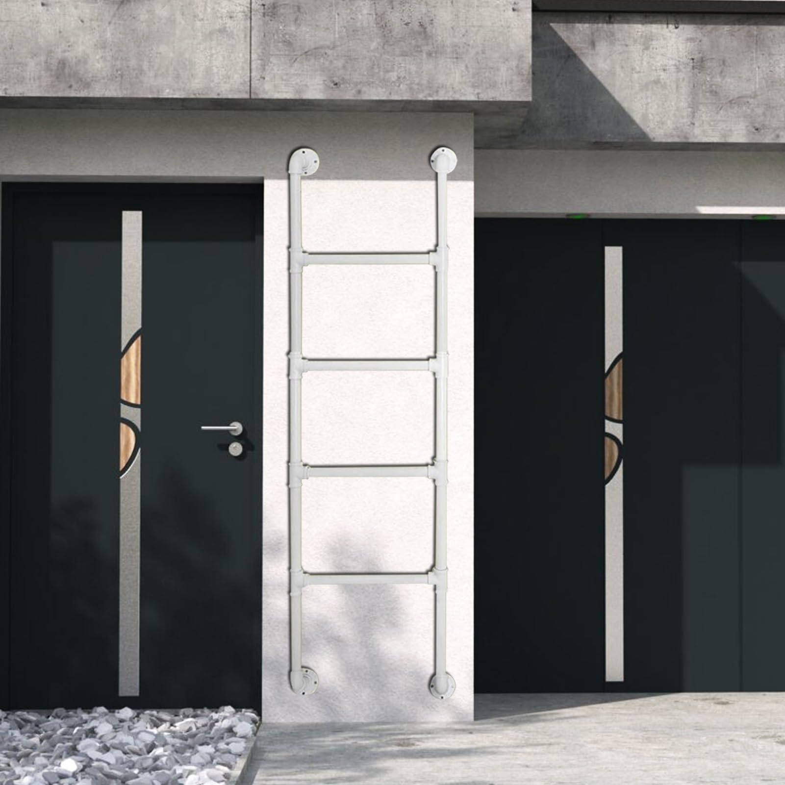 Échelle de garage murale en métal, aménagement de sous-sol et fenêtres hautes
