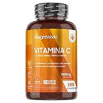 Vitamina C 1000mg Vegana con Rosa Canina, 180 Compresse per 6 Mesi (1 Sola al Giorno), Integratore Vitamina C (Acido Ascorbico) e Bioflavonoidi da Citrus Aurantium, Senza Magnesio Stearato e Glutine