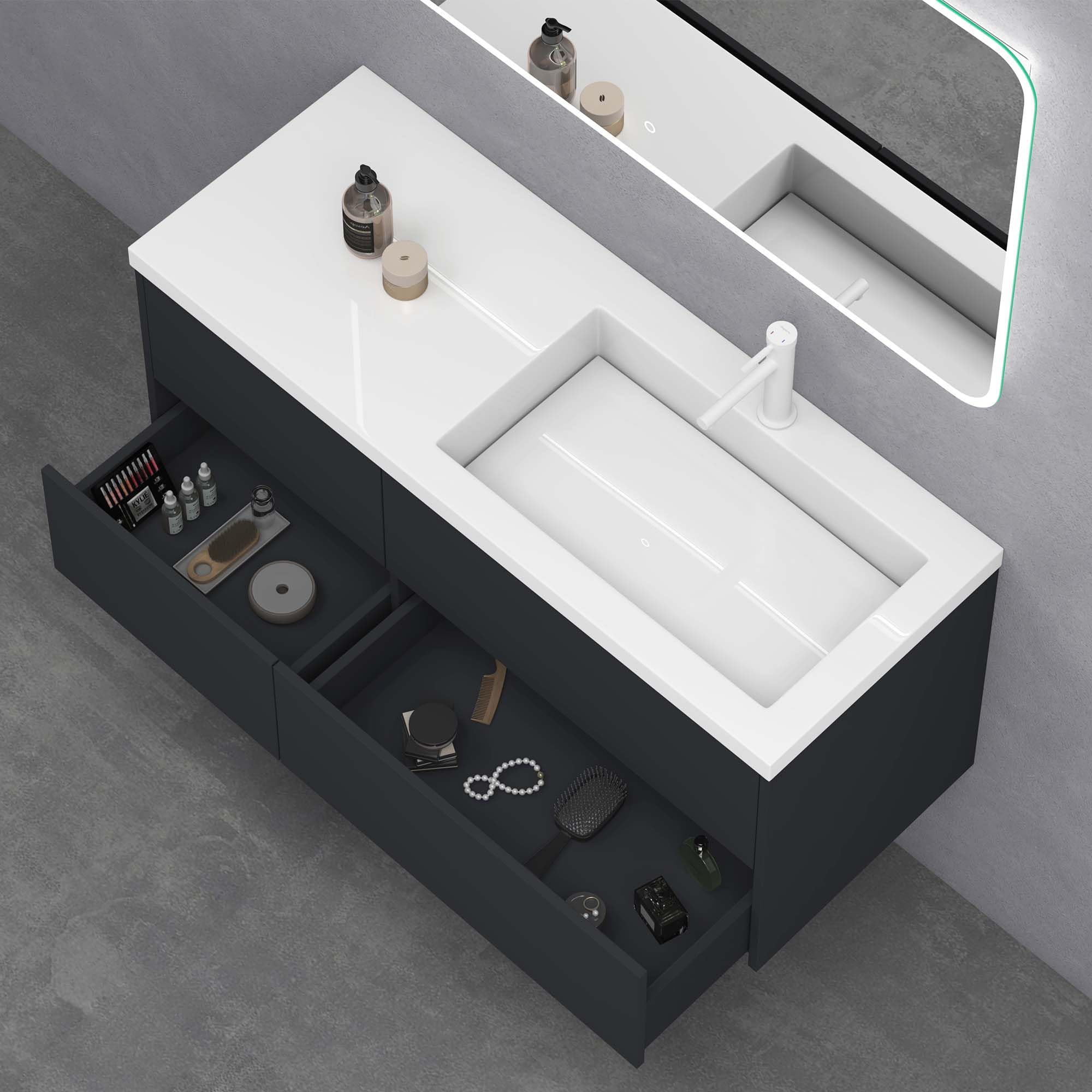 doporro Badezimmerschrank Badmöbel-Set Waschtisch mit Unterschrank Moment mit Soft-Close Wandmontage in matt Anthrazit, BxTxH:120x46x54cm, montagefertig inkl. Mineralguss-Waschbecken