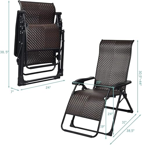 Miniatura 3 de RELAX4LIFE Zero Gravity - Silla reclinable plegable de mimbre de polietileno para patio con sistema de bloqueo y reposabrazos amplios, silla