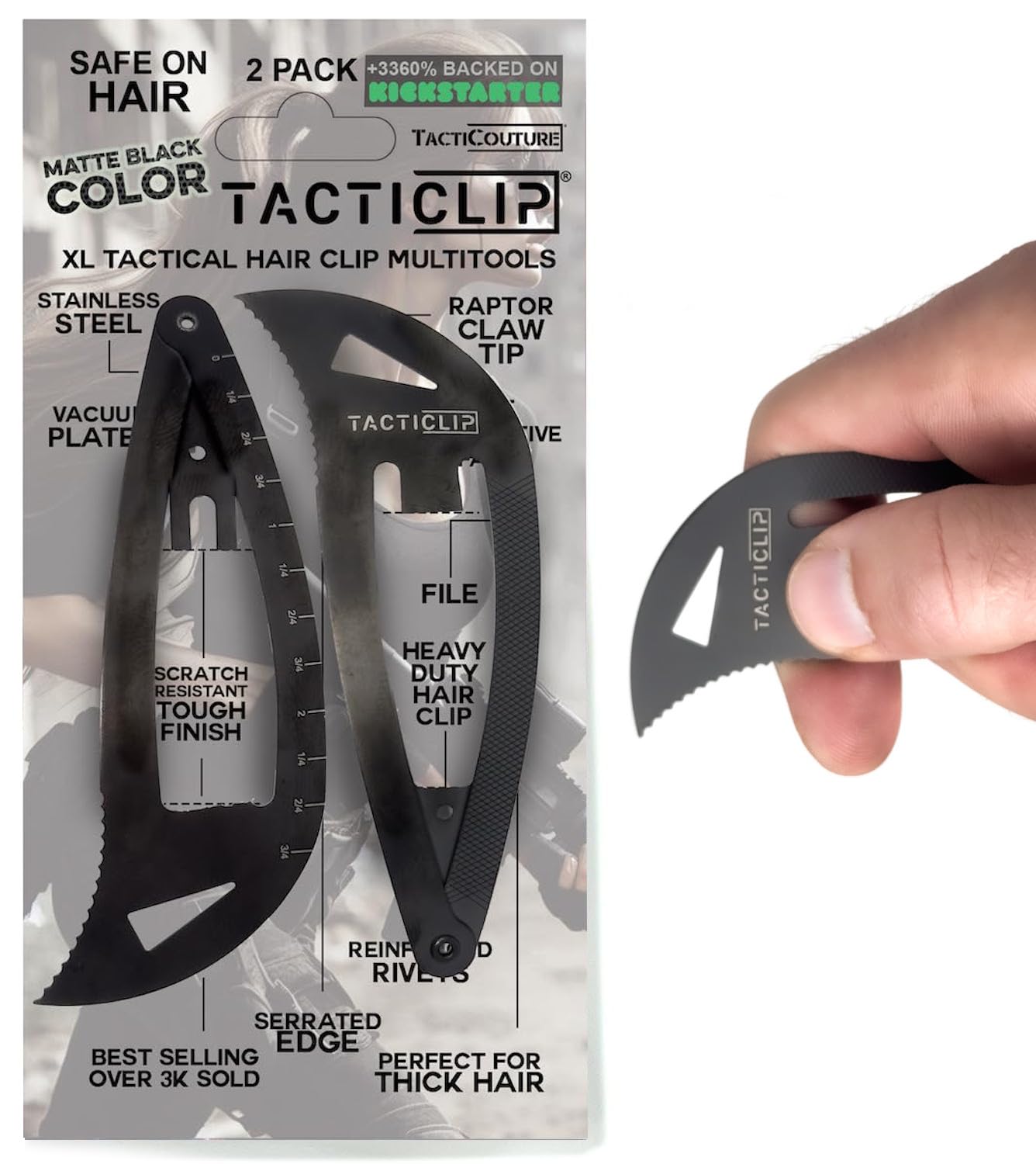 XL Snap Hair Clip Multitool Barrettes for Thick Hair, Large 2 Pack, Jumbo Salon Women Accessories, Tactical Black Metal XL Snap Hair Clip Multitool Barrettes for Thick Hair, Large 2 Pack, Jumbo Salon Women Accessories, Tactical Black Metal