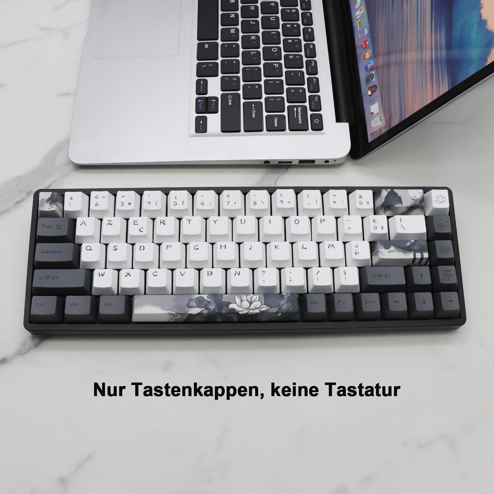 JSJT Capuchons de touches d'encre Lotus ISO français 148 touches PBT Profil OEM avec extracteur de touches pour claviers mécaniques Cherry MX Switch 61/68/84/87/96/108