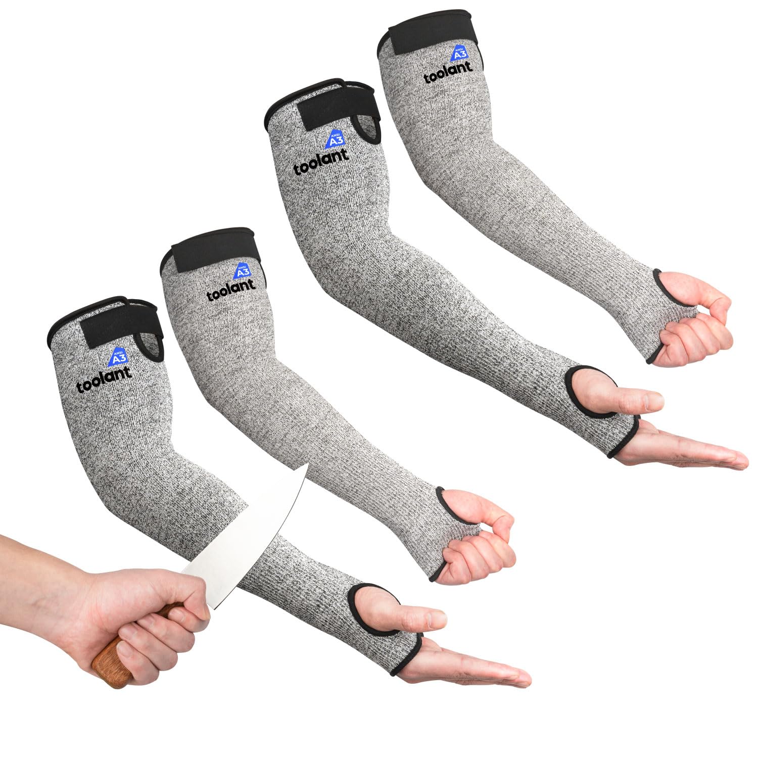 OriStout Cut Resistant Farmers Sleeves with Thumb Hole, Grey, 2 Pairs, Arm Protectors for Thin Skin and Bruising, for Gardening, Yard Working, Welding