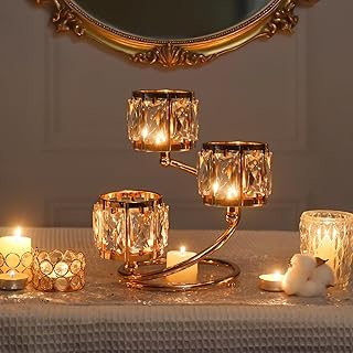Metal 3 Arm Crystal Candle Holder - Tea Light Centerpiece Candle Holder,...