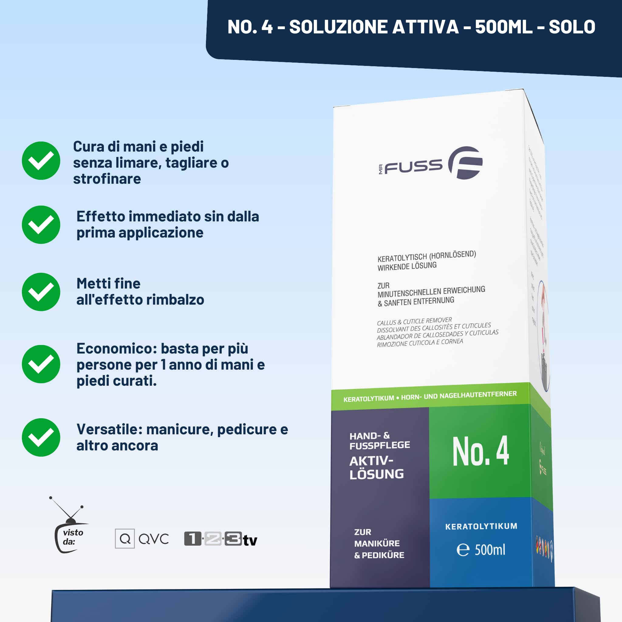 Mr. Fuss - Levacalli, soluzione attiva n° 4, 500 ml - calli piedi rimozione pedicure - cheratolitico piedi professionale