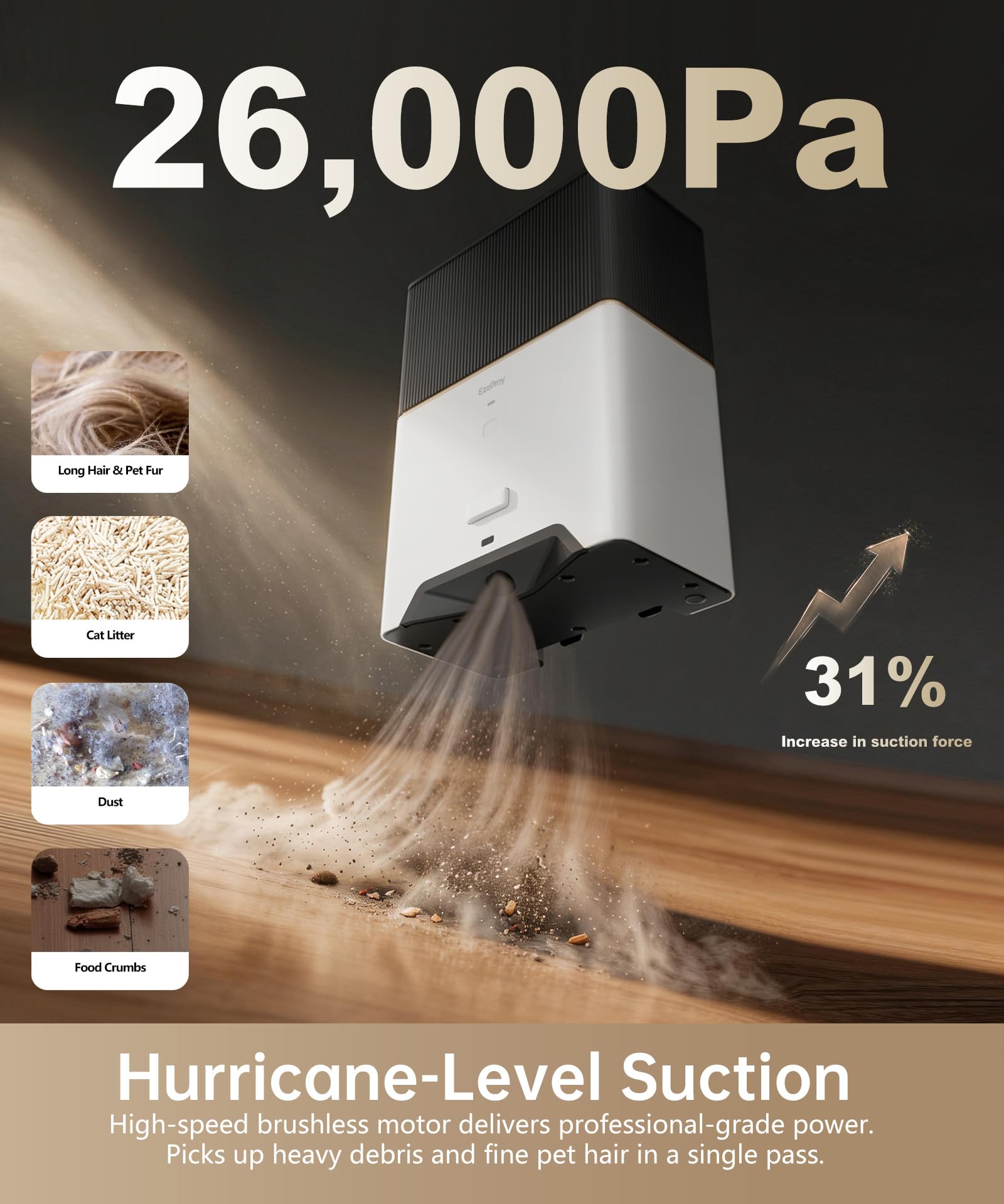 Touchless Vacuum Automatic Dustpan, Bagged Design with Replaceable Dust Bags, Up to 3-Month No Cleaning, 26,000Pa Powerful Suction, One-Touch Auto & Manual Mode for Pet Hair Kitchen & Salon - 4