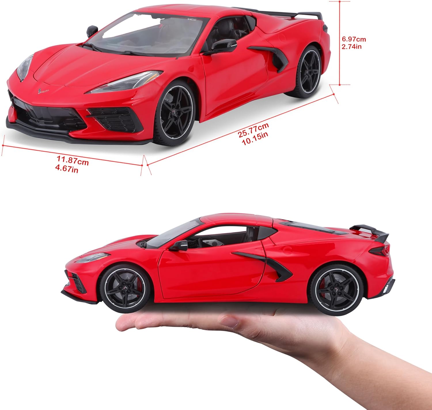 2020 Chevrolet Corvette Stingray C8 Dark Gray Metallic with Racing Stripes 1/18 Diecast Model Car by Maisto