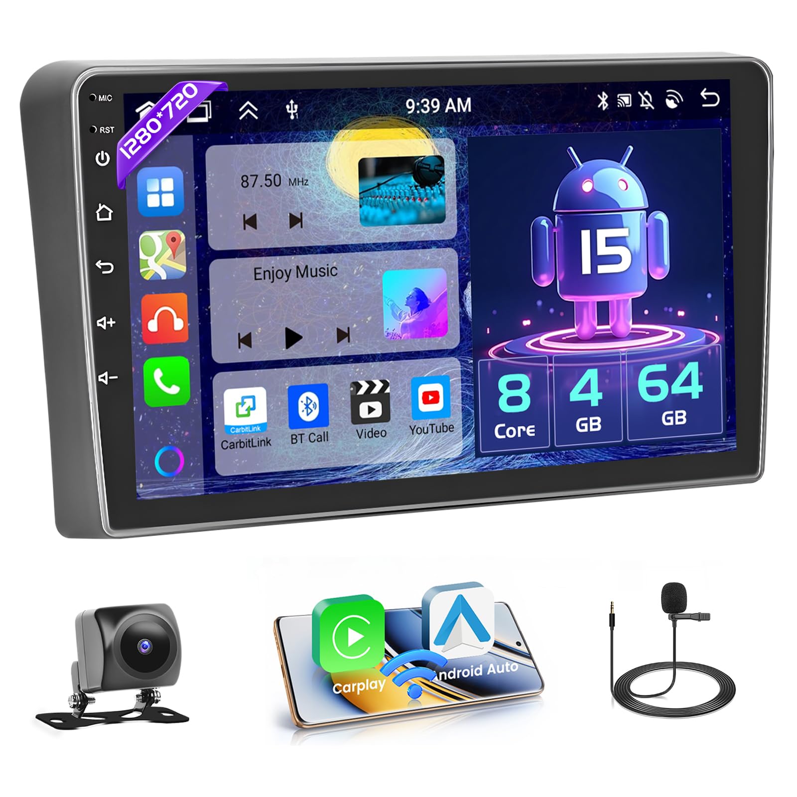 Autoradio Android 15 Pour Audi A3 2003-2013 – écran 9" Tactile, 4Go+128Go, CarPlay/Android Auto Sans Fil, GPS
