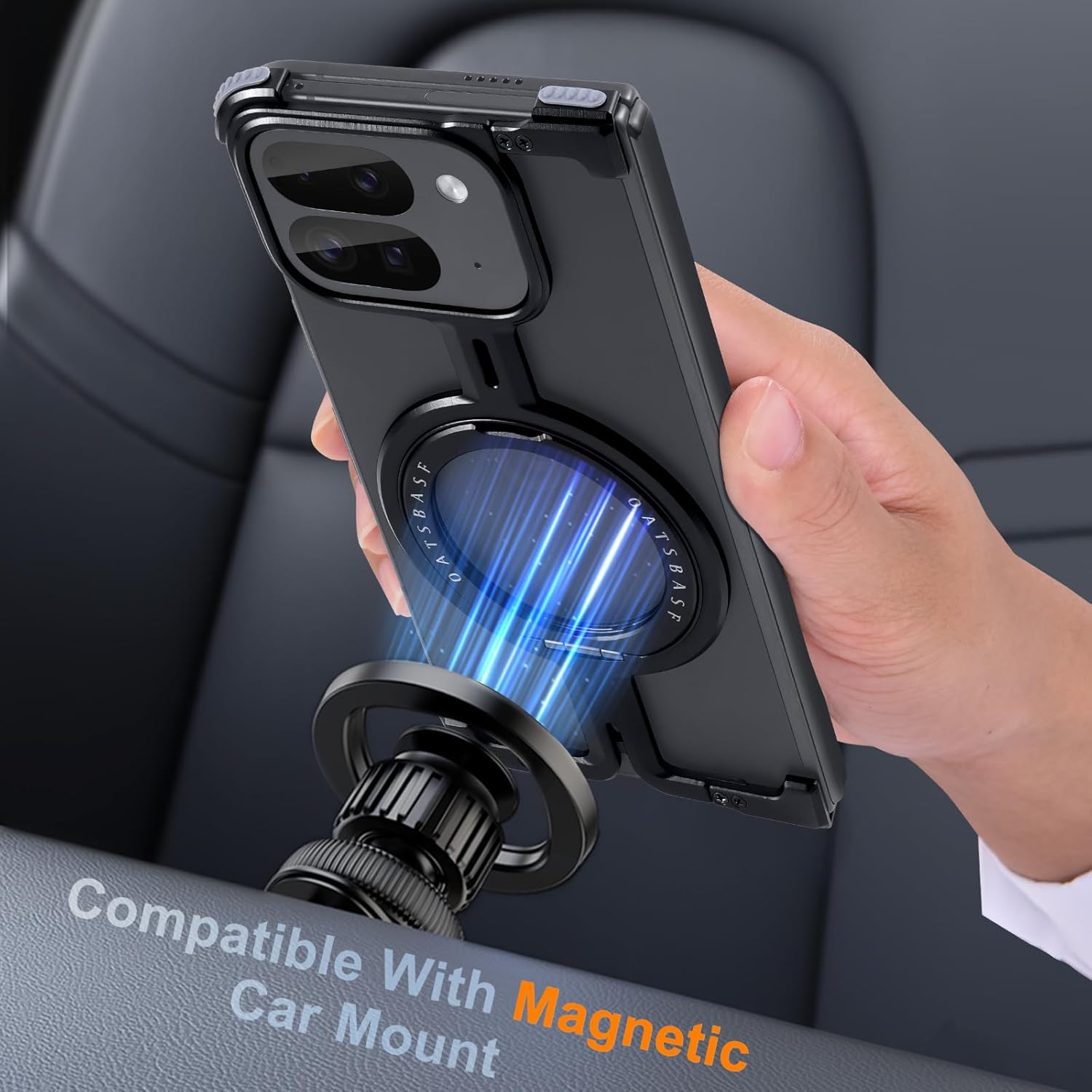 Frameless Case for Google Pixel 9 Pro Fold Phone Case,360°Rotatable Magnetic Ring Kickstand,Aluminum Metal Bezel Less Minimalist Camera Lens Protective,Military Grade Shockproof Cover(Black)