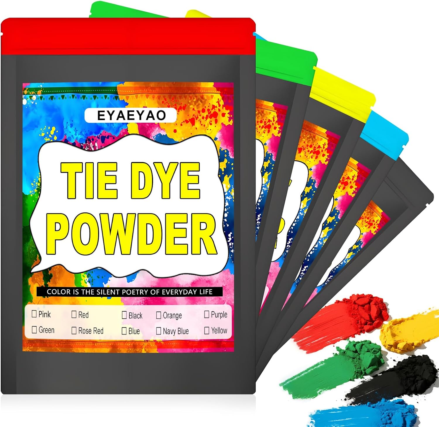 5 Color Tie Dye Powder Set, Clothing Dye, (2oz Each) Non Toxic Permanent, Dye for Clothes, Fabric Dye for Kids Women for Homemade Party Creative Group Activities DIY Gift (5 Colors, 2 Ounce)