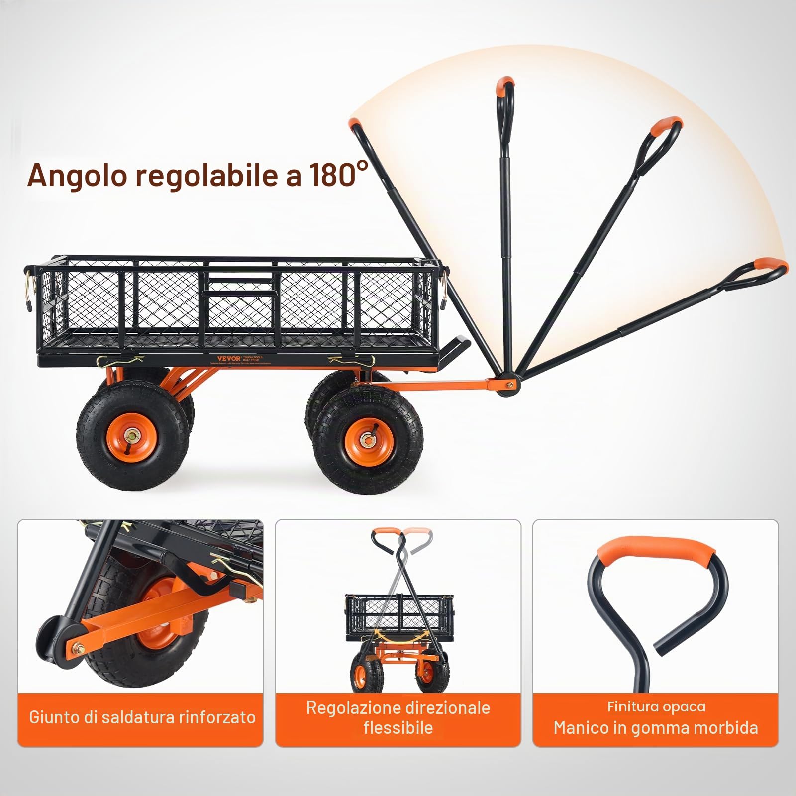 VEVOR Carrello Ribaltabile in Metallo, Carrello Ribaltabile Giardino Telaio Facile Montare, Carriola Utilitaria, Pneumatici 254 mm Carro Ribaltabile Maniglia Convertibile 2 in 1, Capacità 399,1 kg