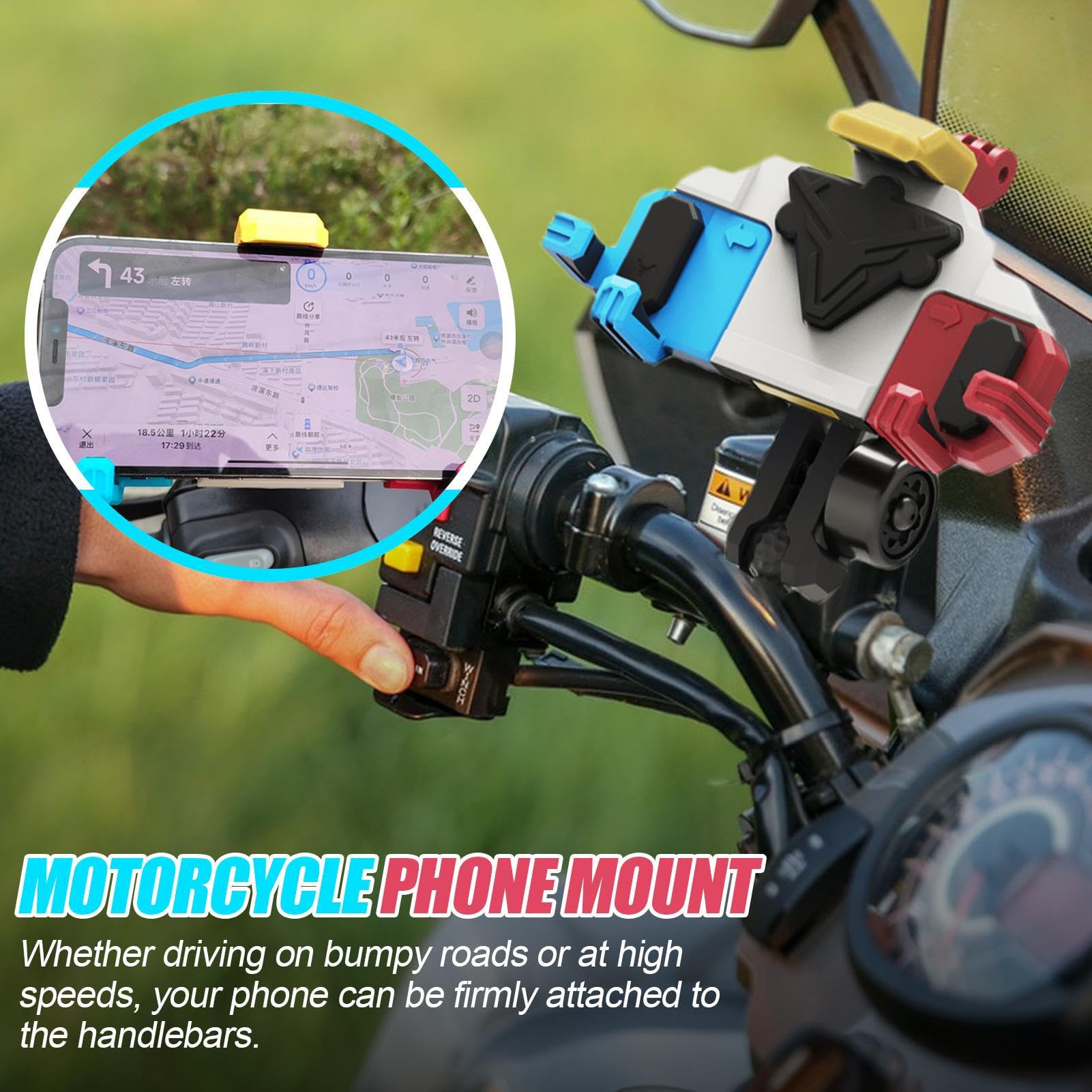 Generico Porta telefono per moto, Porta telefono per bici - Morsetto per | cellulare con manubrio girevole a 360 gradi | Clip per per scooter, supporto per per smartphone da 4,7-7 pollici, per