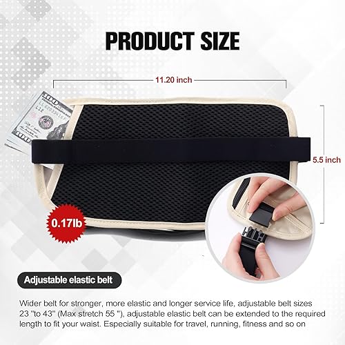 Miniatura 6 de Cinturón de dinero unisex para hombres y mujeres, soporte delgado para pasaporte, bloqueo RFID, bolsa de viaje con correa ajustable, bolsa de