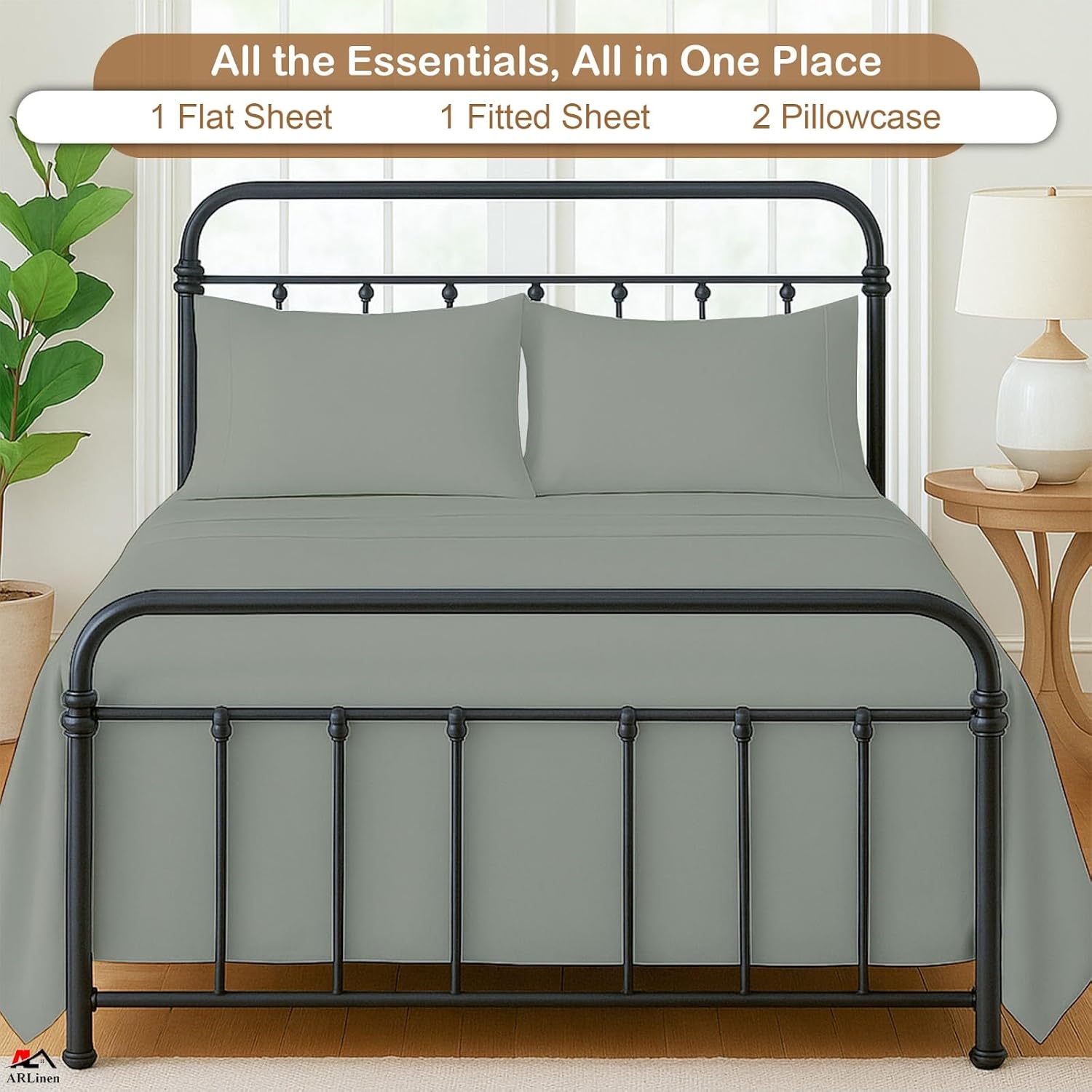 ARlinen Premium Cotton RV Sheet Set - Light Grey Solid Short Queen Size (60" x 75") Camper, Motorhome & Travel Trailer Fitted Sheets for 8-10 Inch Deep Mattress, Soft & Breathable Bedding for RV Beds