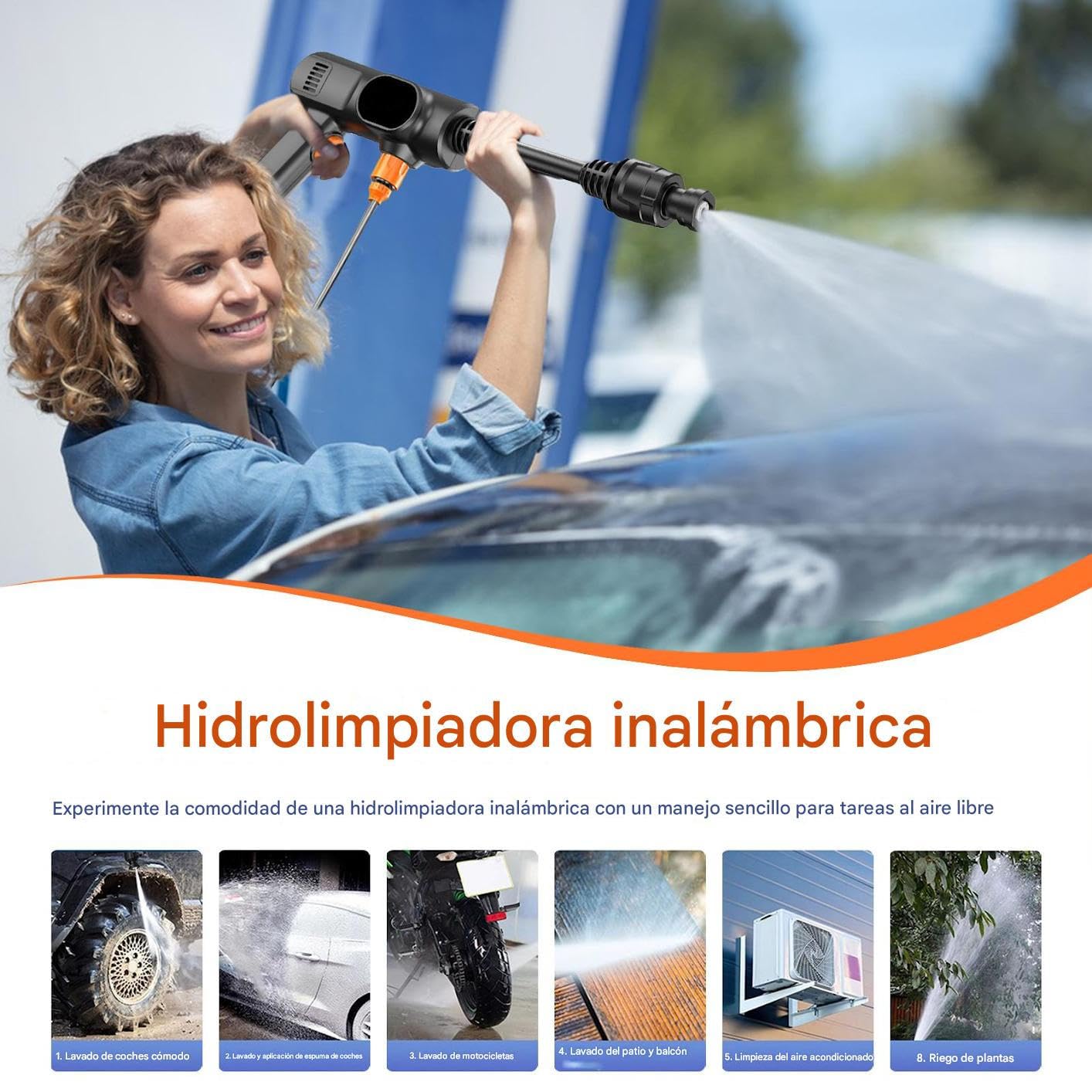 Hidrolimpiadora Portátil Limpiador de Accesorio Ajustable Portátil 2 Modos | Pulverizador De Alta Presión Máquina Para Lavar Coches, Entradas, Patios, Exteriores, Caravanas