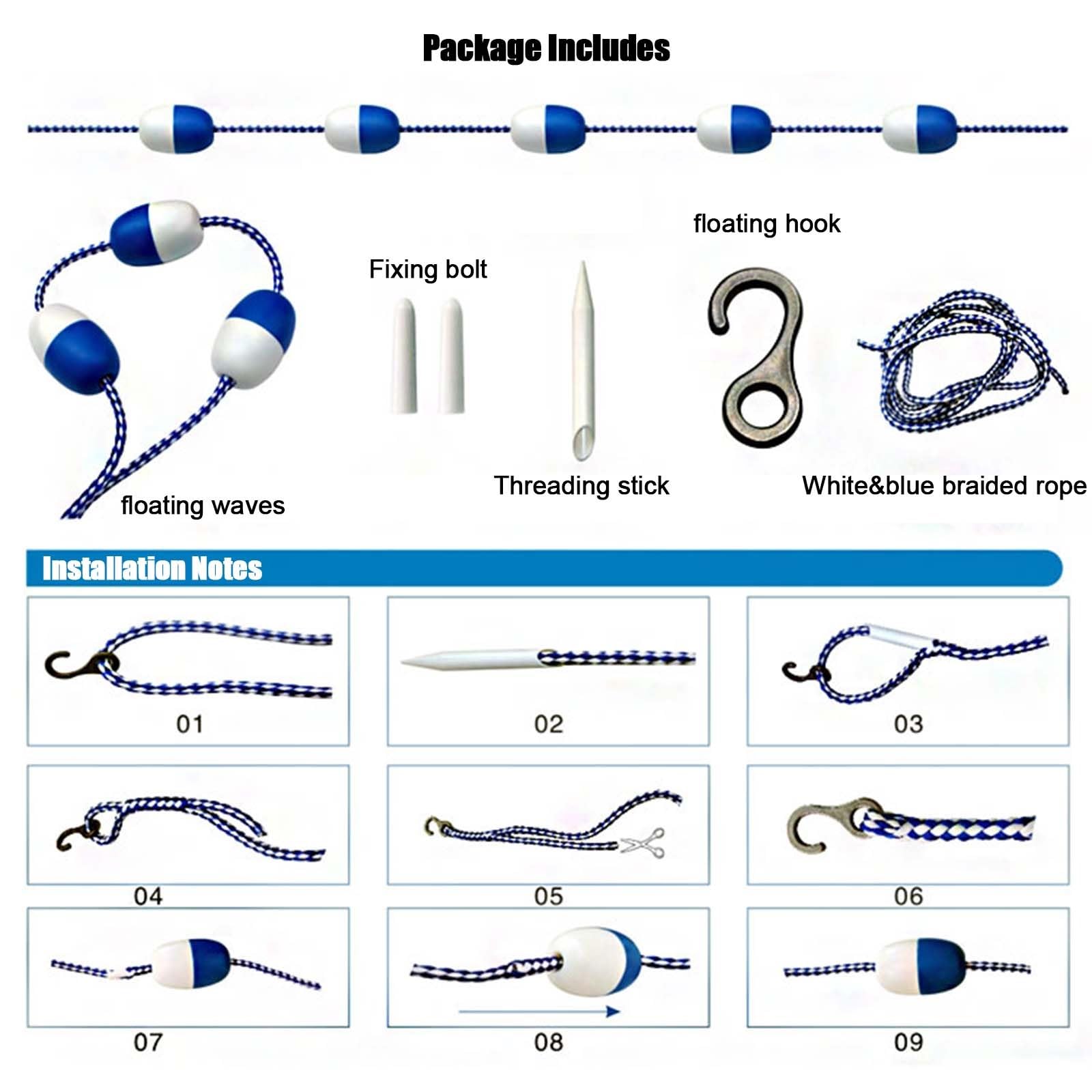 Questa Corda divisoria di Sicurezza per Piscina - 15 m, corsia Galleggiante con Ganci e galleggianti, Linea di Sicurezza Resistente per Piscina per distinguere Le Aree di Nuoto, Accessorio e