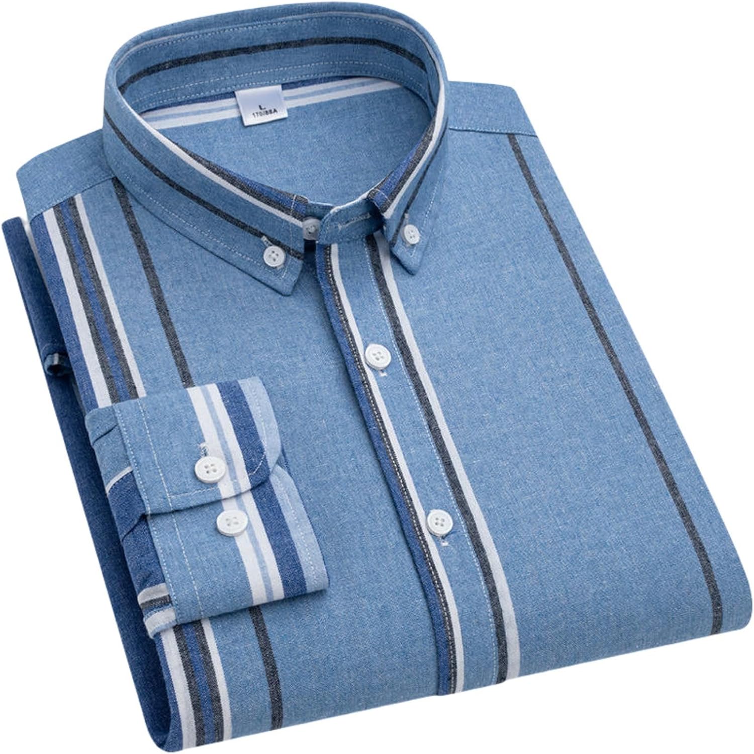 Men's American Style Blue White Striped Long Sleeve Autumn Loose Boyfriend Style Casual Cotton Thin Shirt