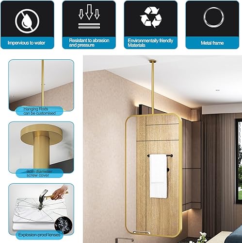 Miniatura 3 de Espejos decorativos para pared, espejo montado en el techo para dormitorio, sala de estar, transparente, práctico espejo de tocador flotante para