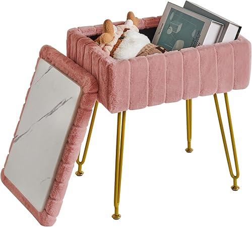 Miniatura 4 de IBUYKE Taburete con espacio de almacenamiento, reposapiés otomano, mesa auxiliar pequeña, con 4 patas de metal, con pies antideslizantes, para sala