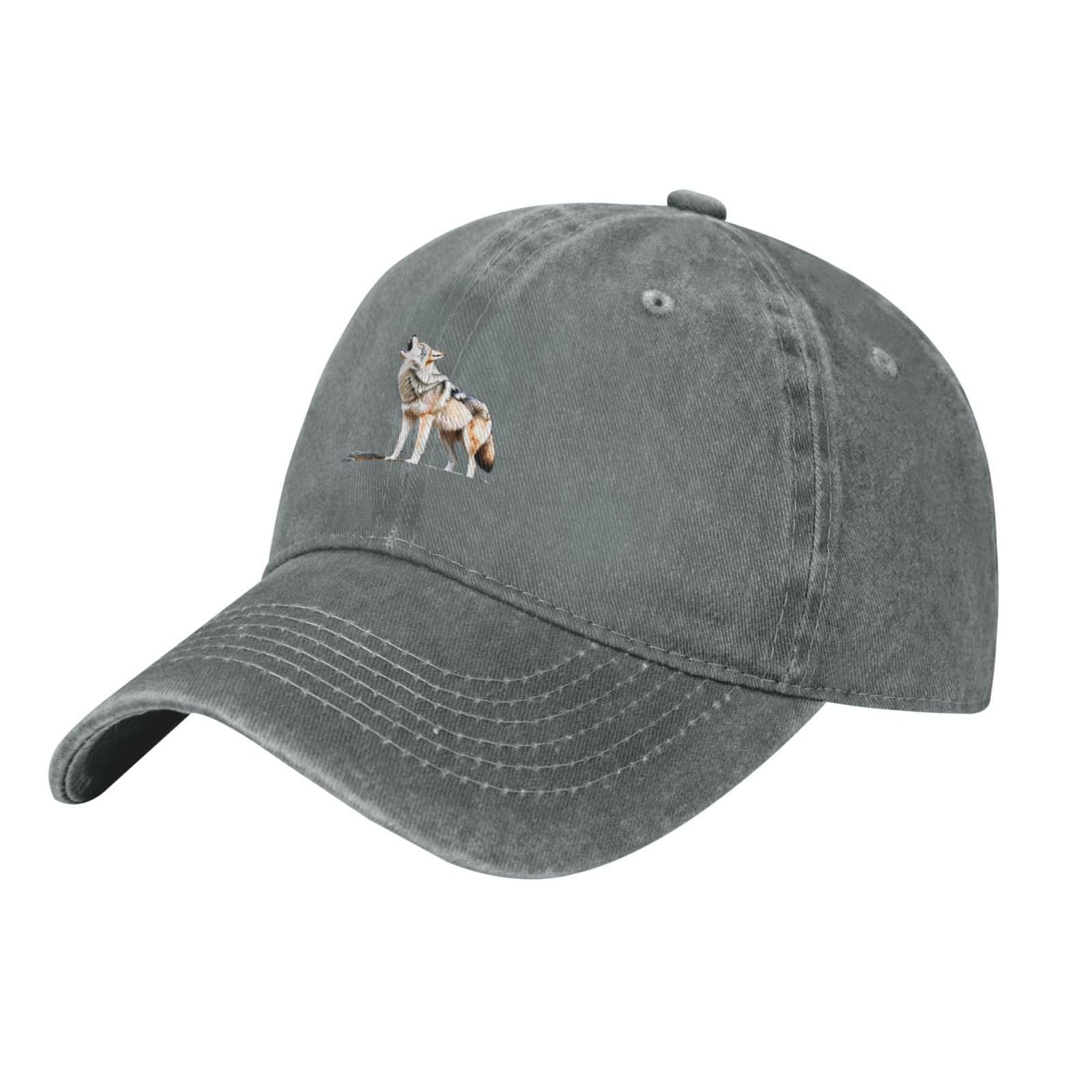 MKGOHLG Black The Lonely Wolf Printed Washed Cowboy Baseball Cap for Adults - Stylish and Breathable Hat, Gray, One size