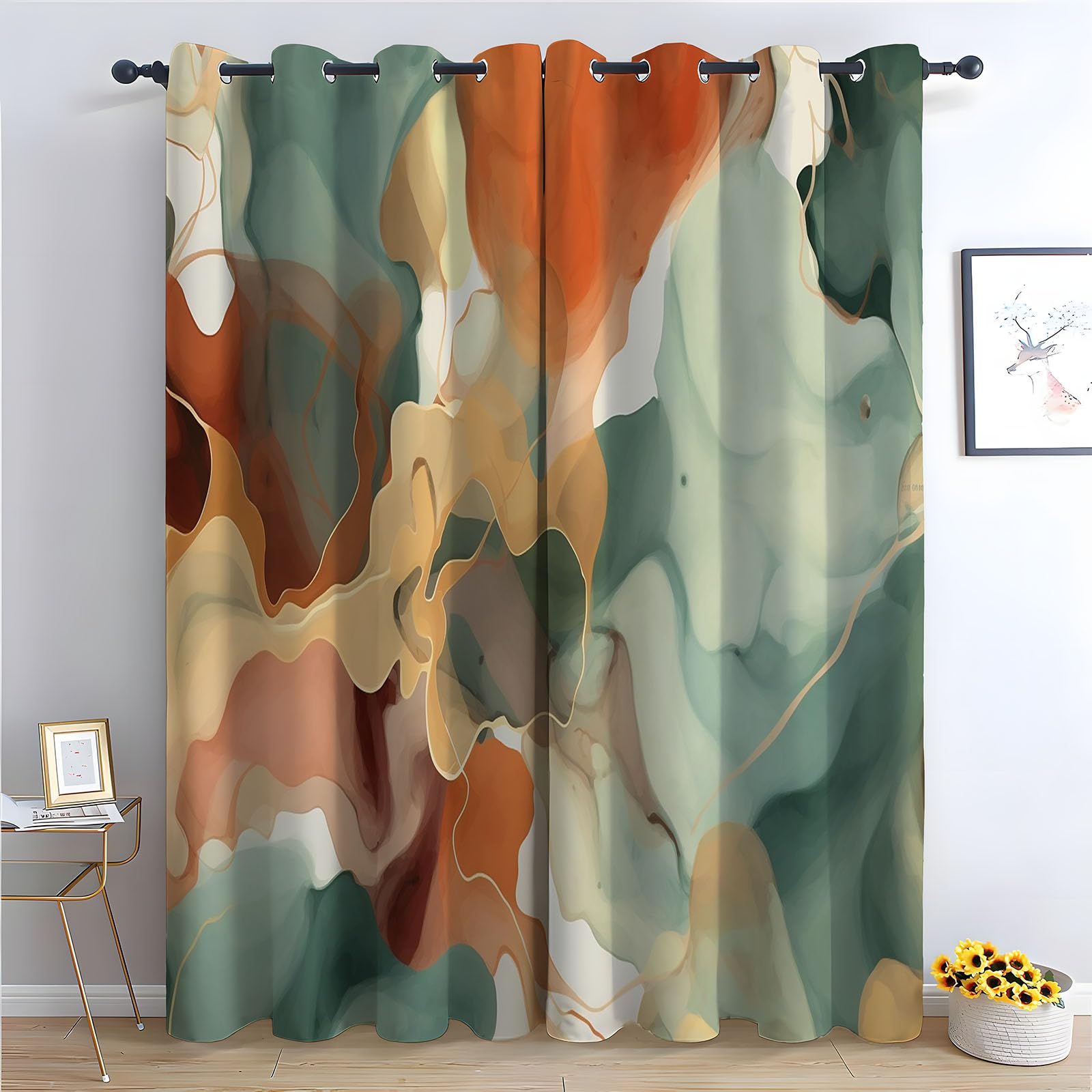WQBQKKX Blue Abstract Line Blackout Curtains for Bedroom Modern Eyelet Curtain for Living Room Nursary Thermal Insulated Window-42 W x 84" L (Pack of 2)