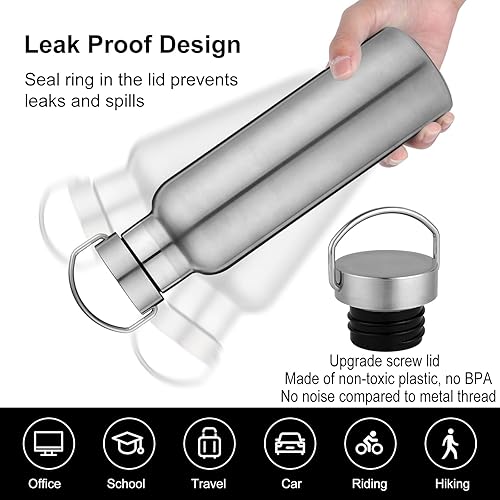 Miniatura 4 de Neihepal Botellas de agua de acero inoxidable plateado, botella de viaje de doble pared con aislamiento al vacío de 20 onzas (590 ml) con tapa a