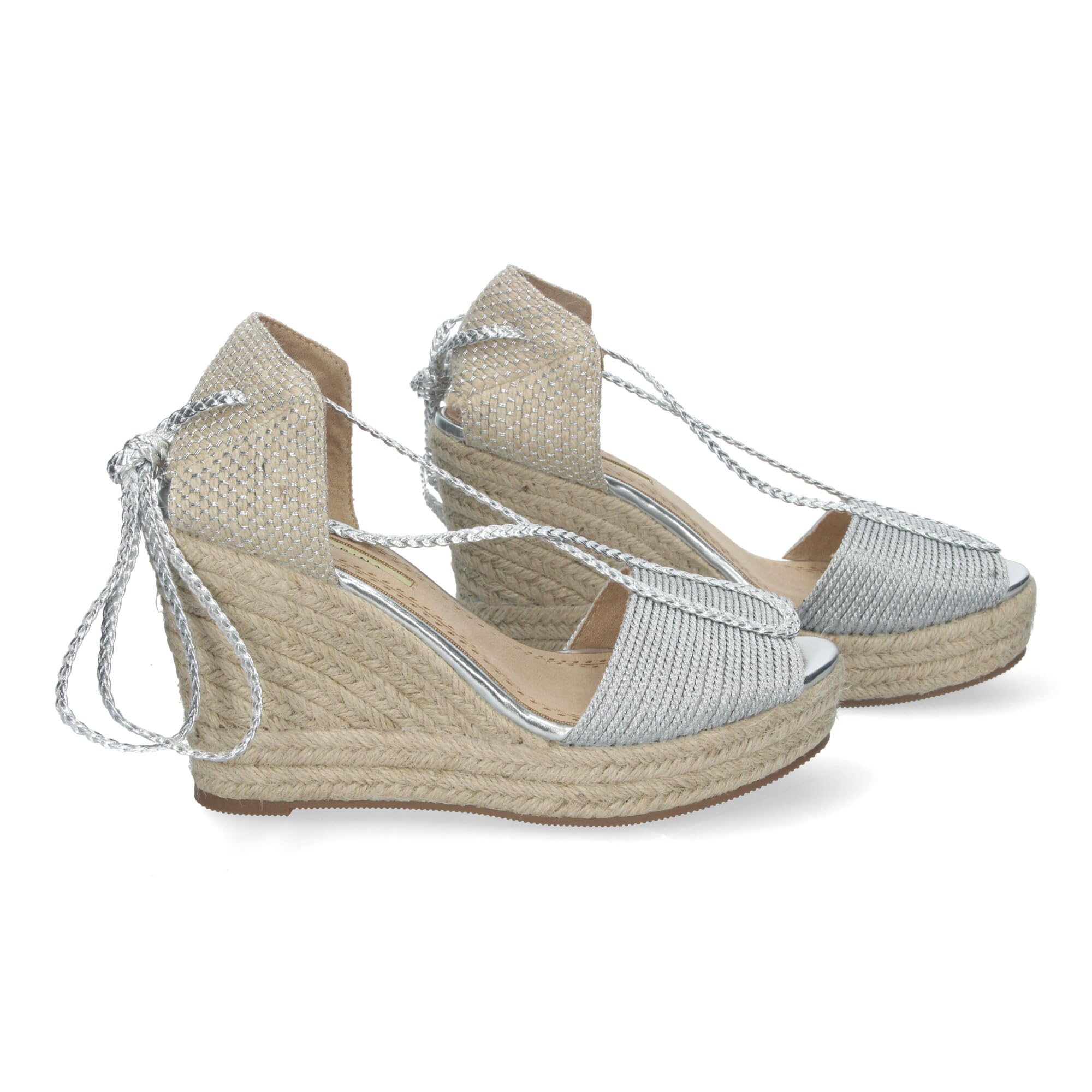 shoes&blues.es Sandalias de Cuna de Yute para Mujer con Cierre de Cordones y Adornos Brillantes, Puntera Abierta, Elegantes y Comodas para Cualquier Ocasion.
