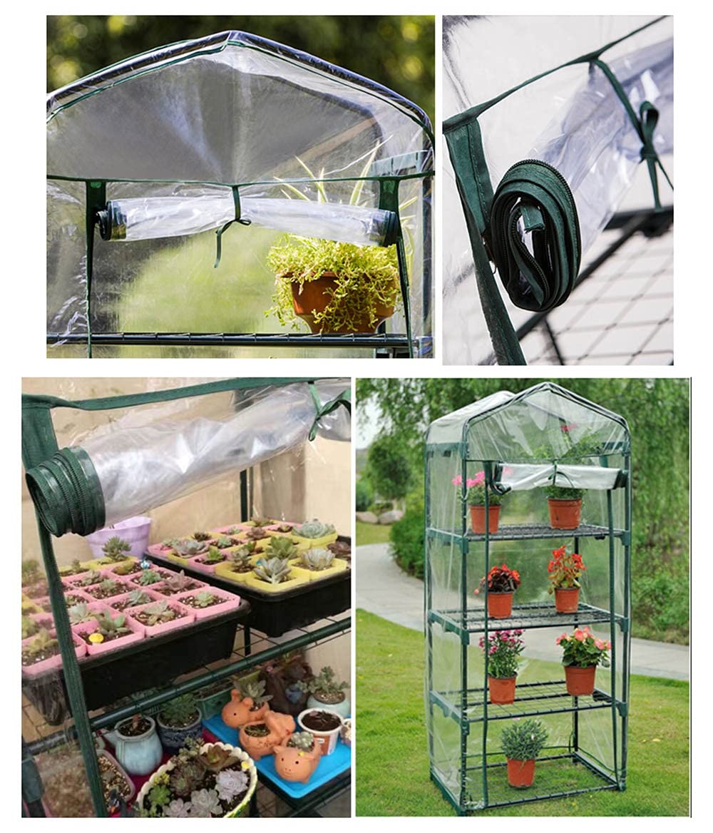 Szklarnia 4-poziomowa mini szklarnia 68,5 x 48,3 x 154,9 cm przenośna zieleń domowa, trwała, wodoodporna, ochrona przed zimnem mrozem, z zamkiem błyskawicznym pokrywą PCV, do wewnątrz i na zewnątrz