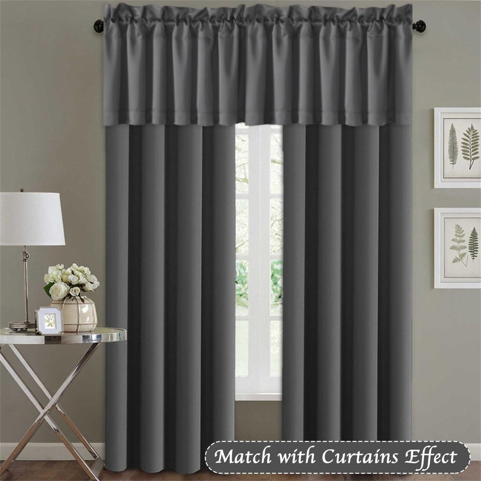 Blackout Curtain Valances for Kitchen Windows/Bathroom/Living Room/Bedroom Privacy Decorative Rod Pocket Short Winow Valance Curtains, 52" L x 18" H (Gris Foncé,52'' x 18'' 4 Pcs)