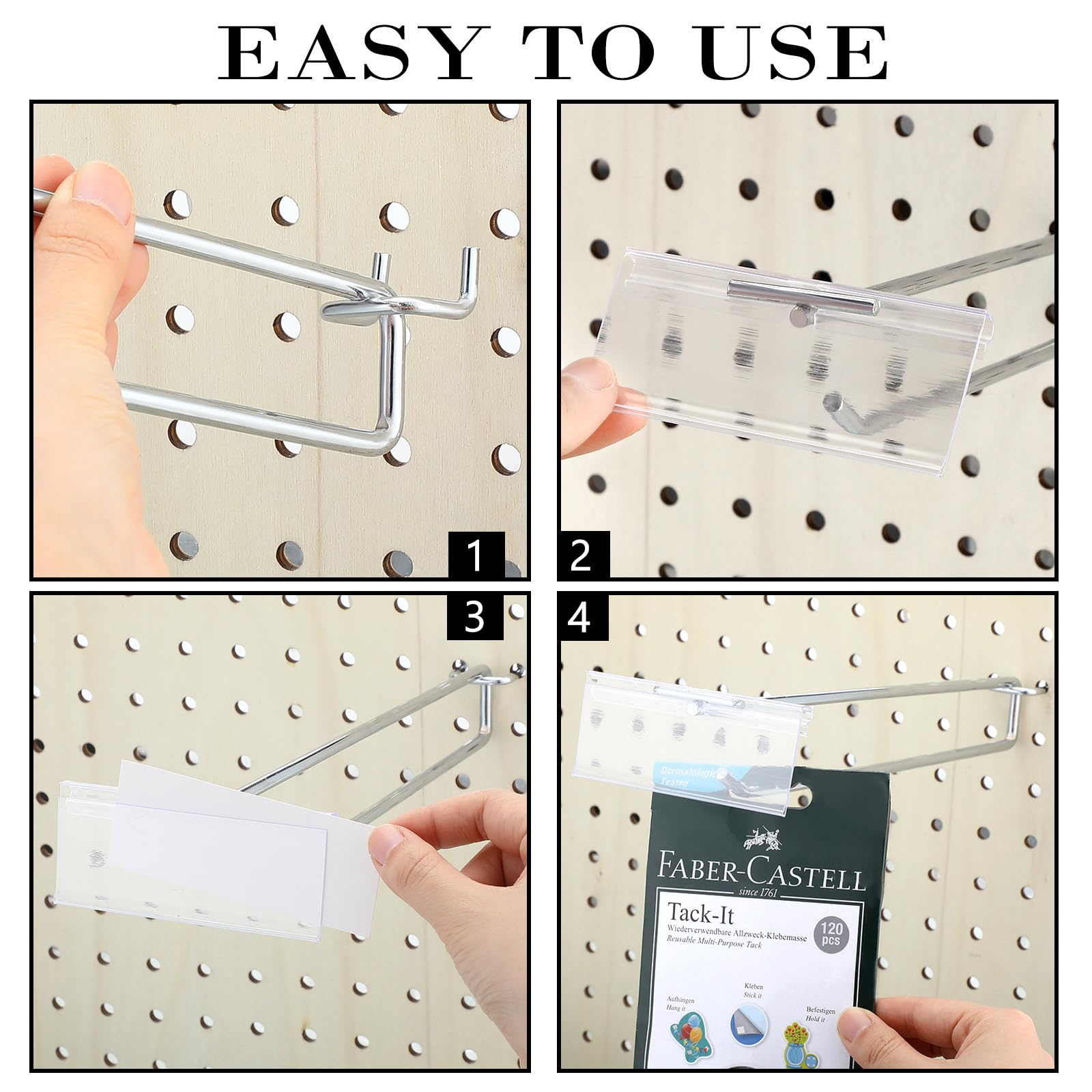 Thyle 100 Stück Metall-Scanhaken mit Etikettenhalter für 1/8 bis 1/4 Stecktafel, Stecktafel-Haken mit Preisschild, Stecktafel-Wandzubehör, Metallhaken für Zuhause, Garage, Einzelhandel, Displayzubehör