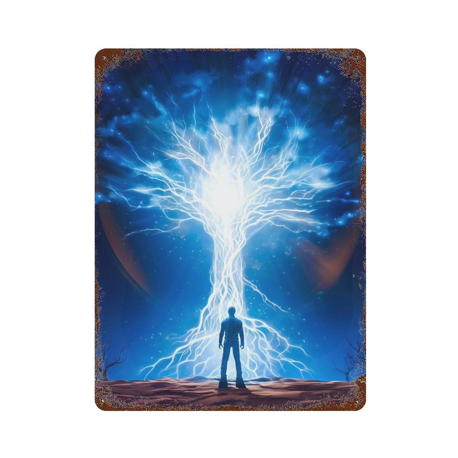 Rust Effect Tree Of Life Paths Rusty Metal Tin Sign 15.7"x11.8", Old School Wall Decor for Basement, Hobby Room And Garage Decor