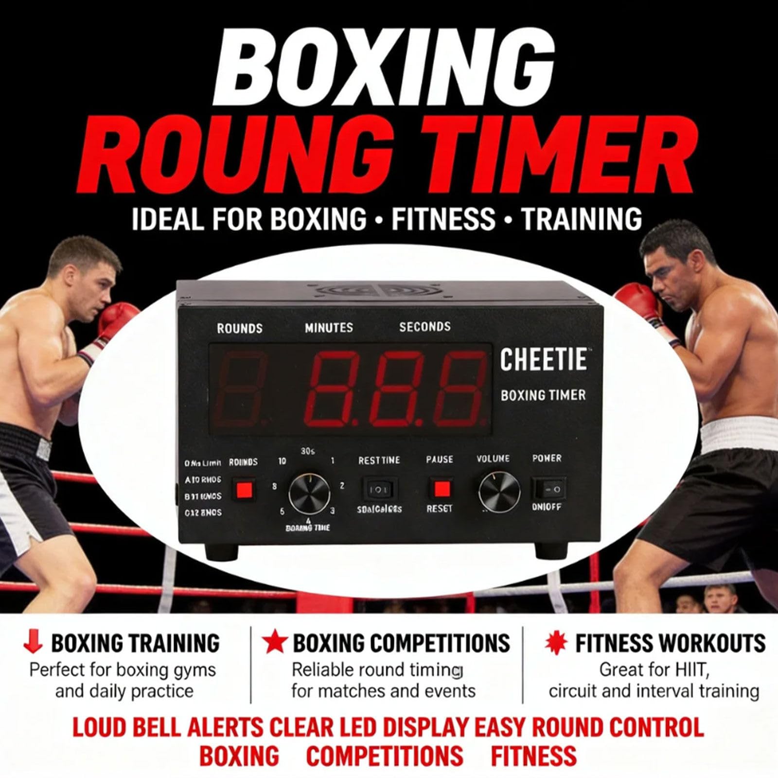LED-Box-Timer mit lautem Gong, professioneller Runden-Timer für Boxen, MMA, Muay Thai und Heimfitness Red