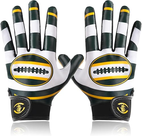 Vista 10 de Guantes de fútbol juvenil, guantes receptores juveniles, de silicona, antideslizantes, transpirables, con bandera estadounidense, experiencia