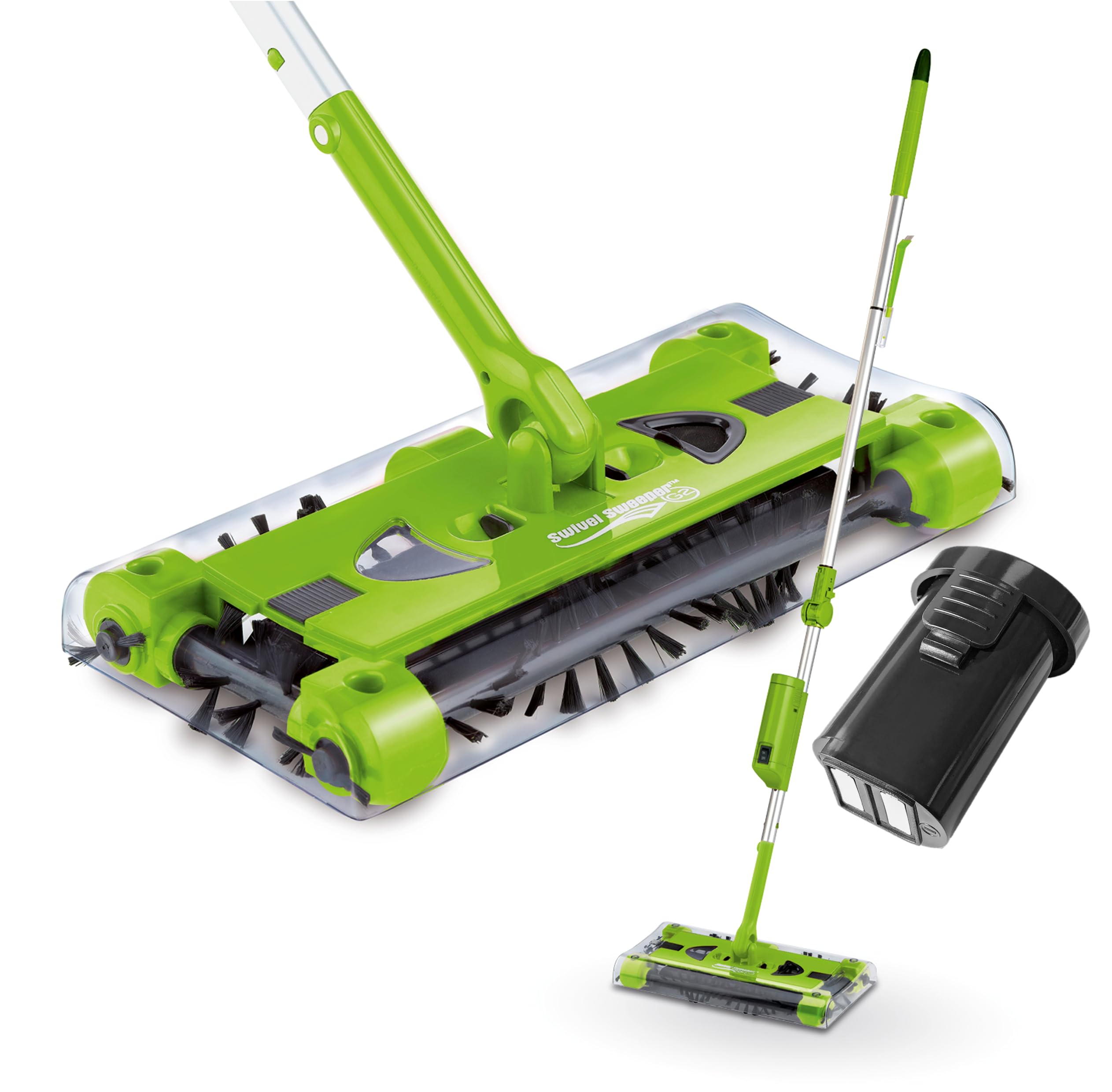Escoba giratoria con batería + batería adicional – Fácil recogida de migajas – Inalámbrico, sin bolsa y recargable – Cepillo de suelo con articulación ergonómica y rotación de 360° – Máxima