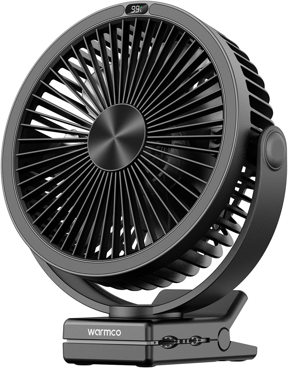 Warmco 10000mAh Clip on Fan Battery Operated, Portable Rechargeable Desk Fan with LED Display, 4 Speeds, Quiet Airflow, 360° Rotation for Golf Cart, Treadmill, Camping, Bedroom