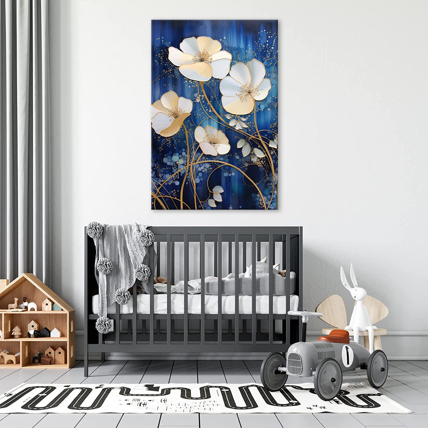 ハッピー Amazon.com: Abstract White Flower Canvas Painting Modern