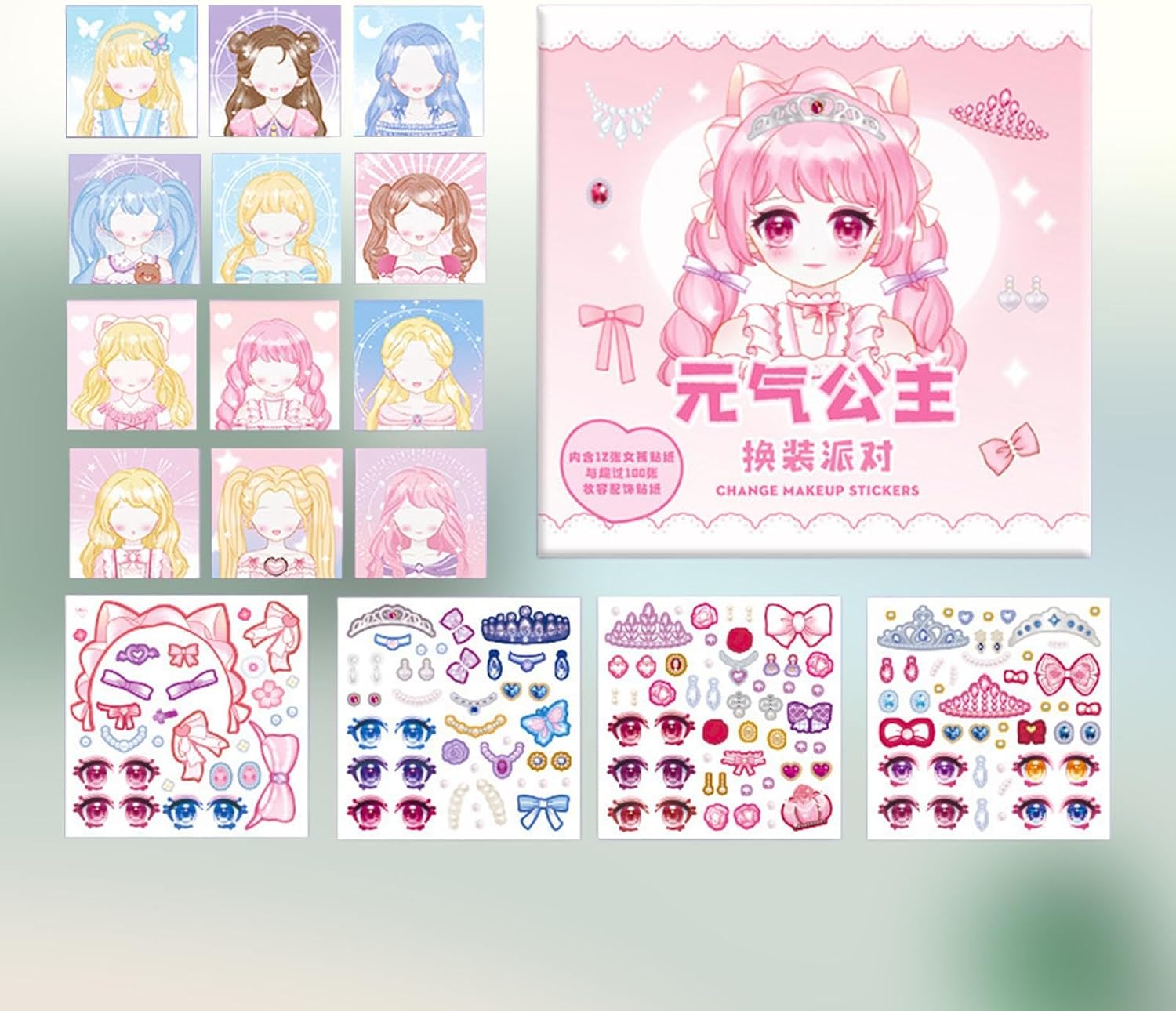 12x Princess Dress Up Your Own Face Stickers, DIY Face Stickers for Kids Make A Face Sticker Kids Craft Game for Princess Birthday Party Supplies, Style D