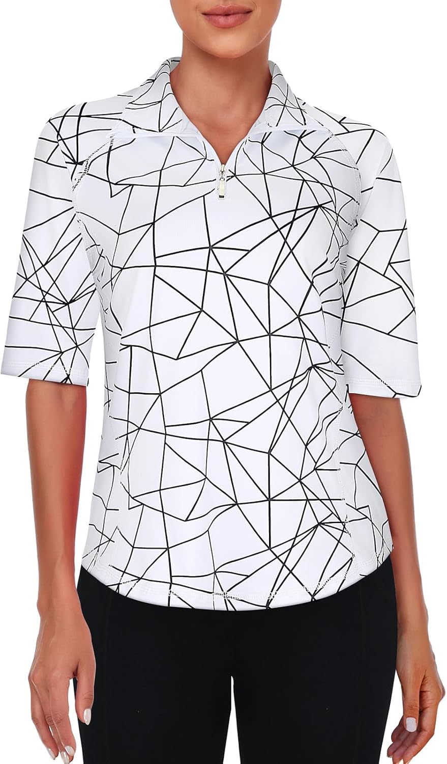 Viracy Half Sleeve Womens Golf Polo Shirts 1/4 Zip Up Moisture Wicking Running Workout Tops