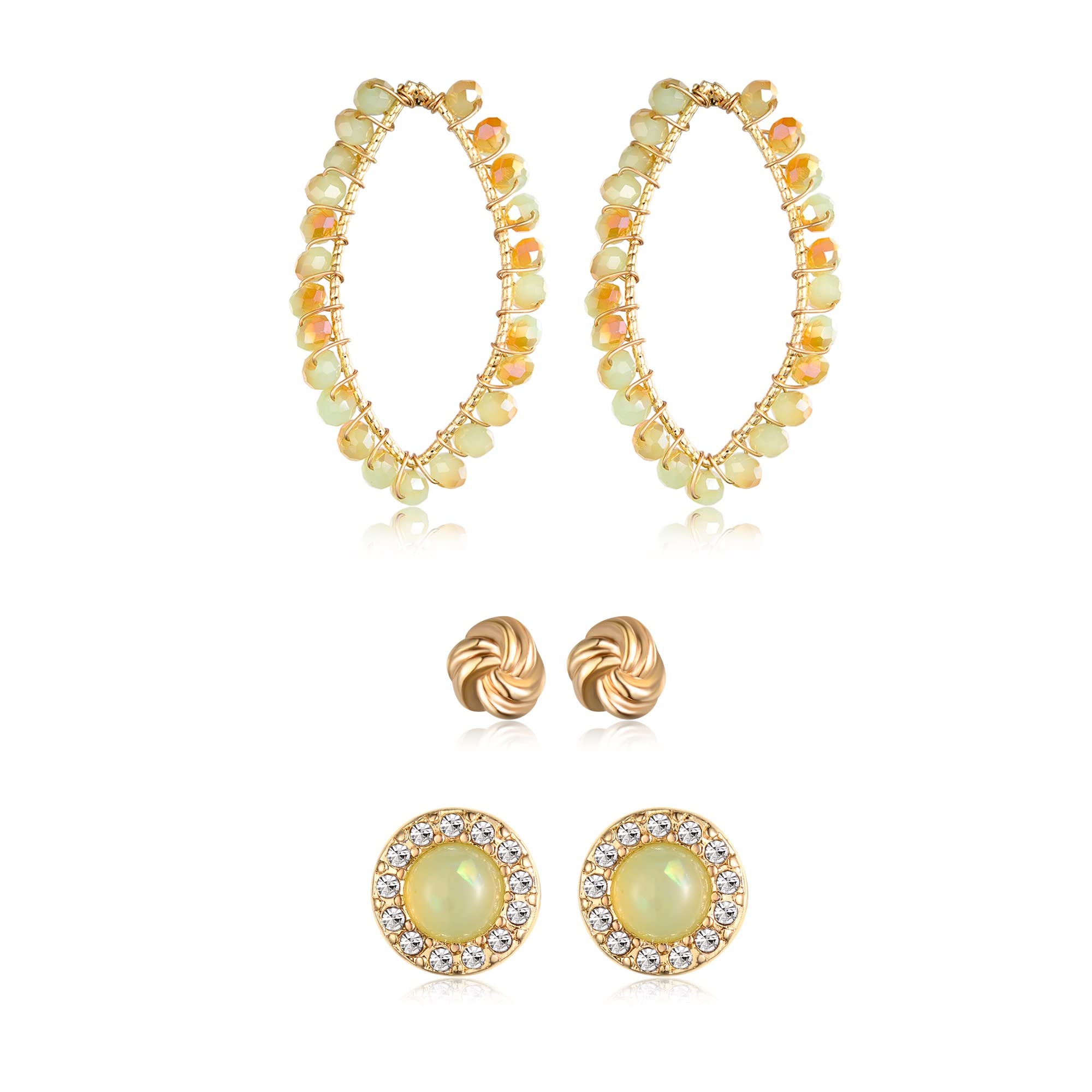 KeviaSet of 3 Lily 18K Gold Leaf Earrings for Women and Girls, Elegant Gold Hoop Earrings for Women with Intricate Design Statement Earrings (Gold Leaf, Hoops, Celestial Earrings)