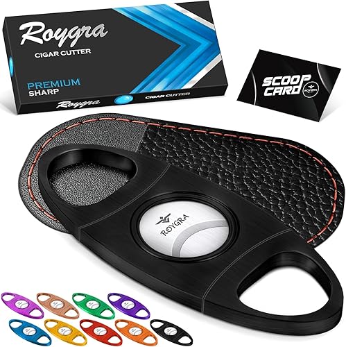 Miniatura 9 de roygra Cortador de puros con protector de cuero, guillotina de doble hoja de acero inoxidable (rosa)