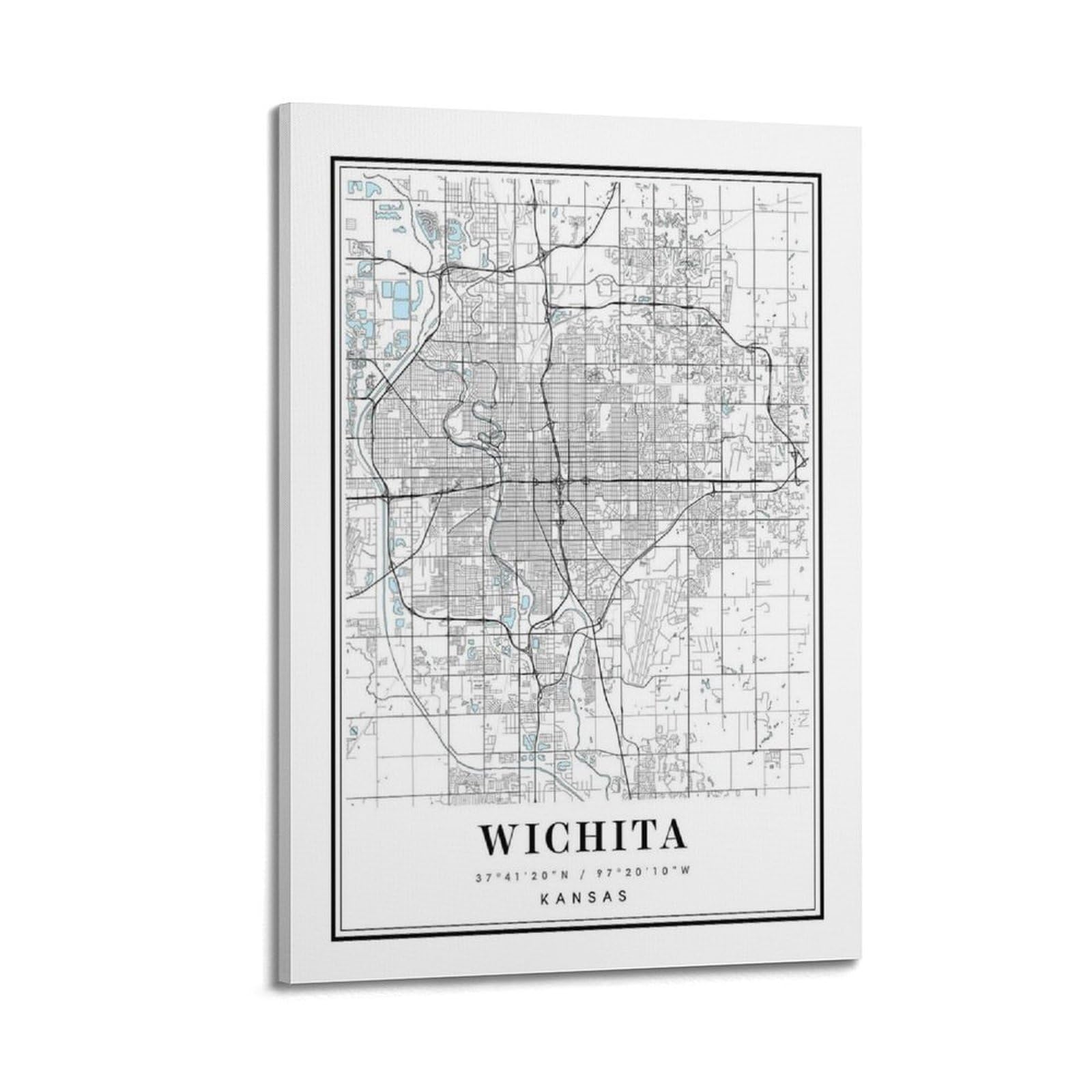 xiaoxiaoshen Wichita Kansas Map Canvas Poster Wall Art Prints Room Aesthetic Murals Bedroom And Living Decorations 20x30inch(50x75cm)