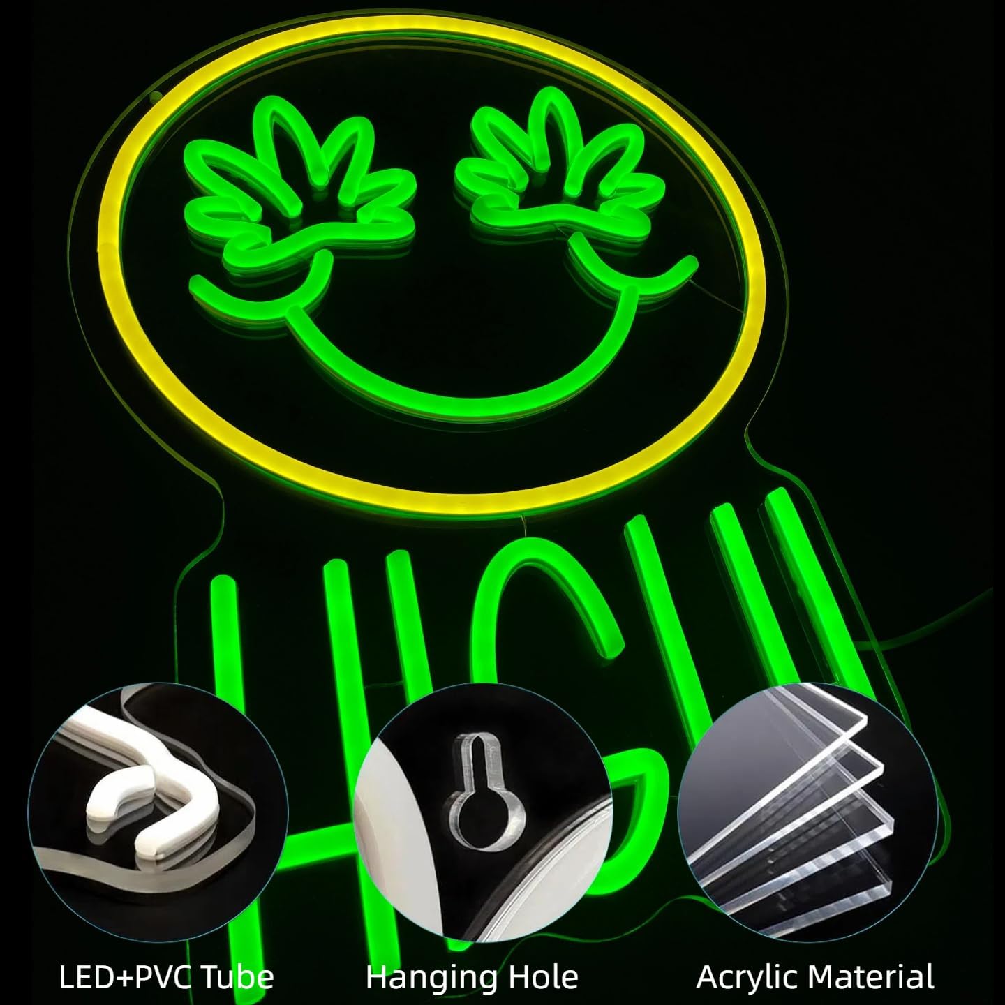 Green High Face Neon Sign for Wall Decor Green Leaf High Face Neon Light Dimmable Light Sign Wall Decor for Man Cave Bar Bedroom Shop Hotel Garage Decor Gifts for Men - Image 4