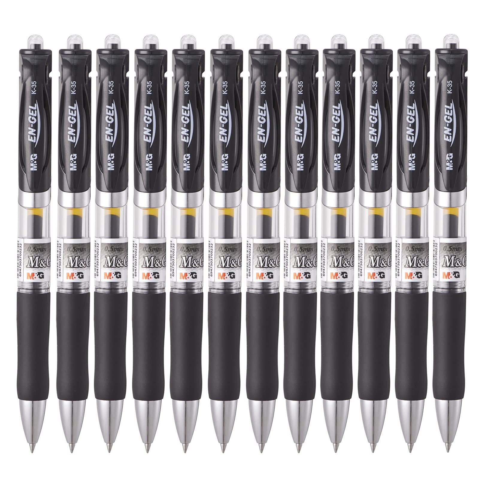 Refillable & Retractable Rolling Ball Gel Pens, Extra Fine Line, Bullet Tip, 0.5mm, Black Ink, 12-Pack