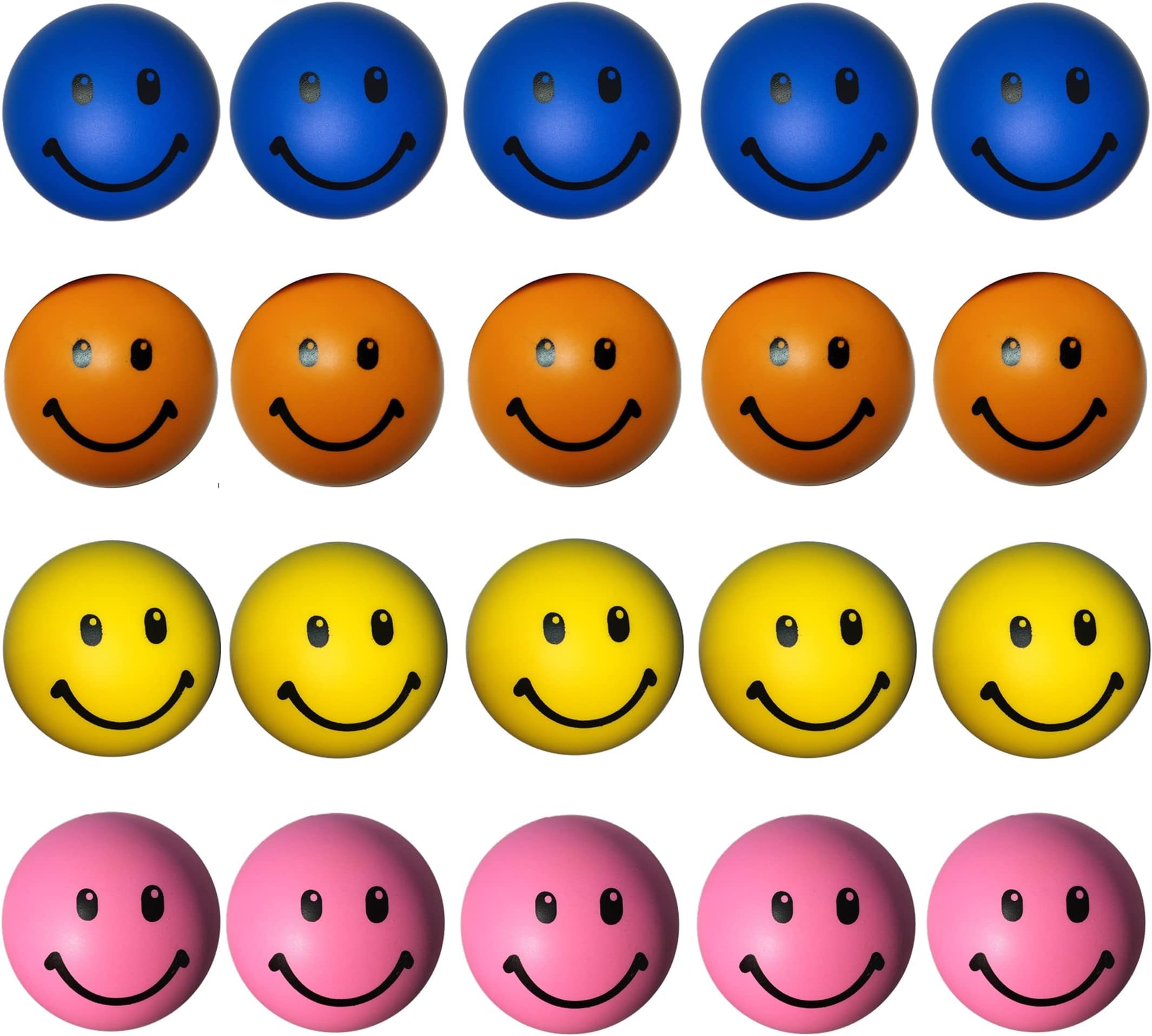 StressCHECK 20 stress balls multipack fidget toys - you get 5 balls of each colour yellow pink blue orange - each squishy is a fidget calming toys for stress relief for adults or children