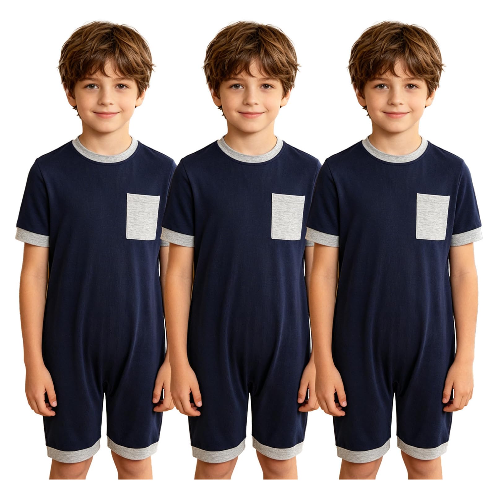 inhzoy 3 Pezzi Tutine Pagliaccetto Bambini Ragazzi Abbigliamento Adattivo per Esigenze Speciali Romper Pigiama Manica Corta Jumpsuit Bodysuit Romper Sportswear