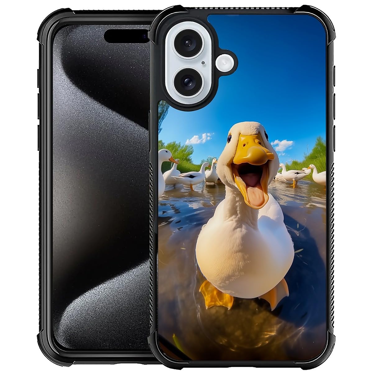 WANKBLC for iPhone 16 Case, Cute Funny Duck Crazy Pattern Shockproof Protective for Man Women Non-Slip for iPhone 16