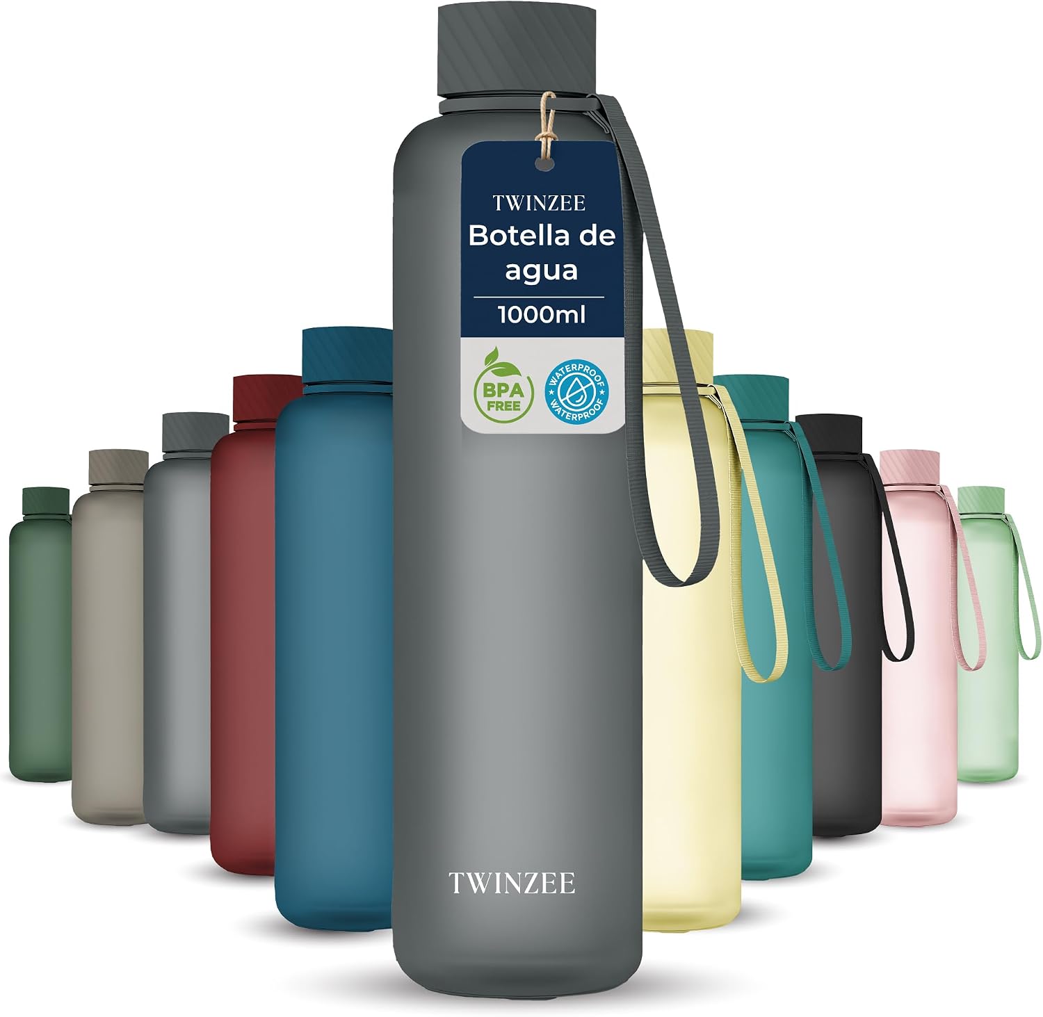 Twinzee 1L Leak Proof BPA-Free Sports Water Bottle for School and Office - 1 Litre Dishwasher Safe Sports Water Bottle - Deep Black