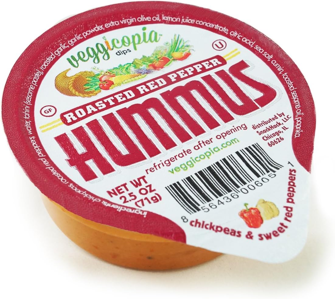 Veggicopia Dips, 2.5oz Single Serving Cups (Red Pepper Hummus, Pack of 24)