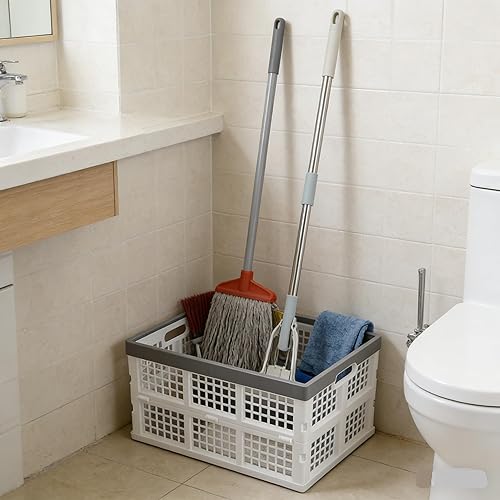 Miniatura 5 de Cesta plegable de 30 L, juego de 3 cajas apilables de plástico para almacenamiento (blanco)