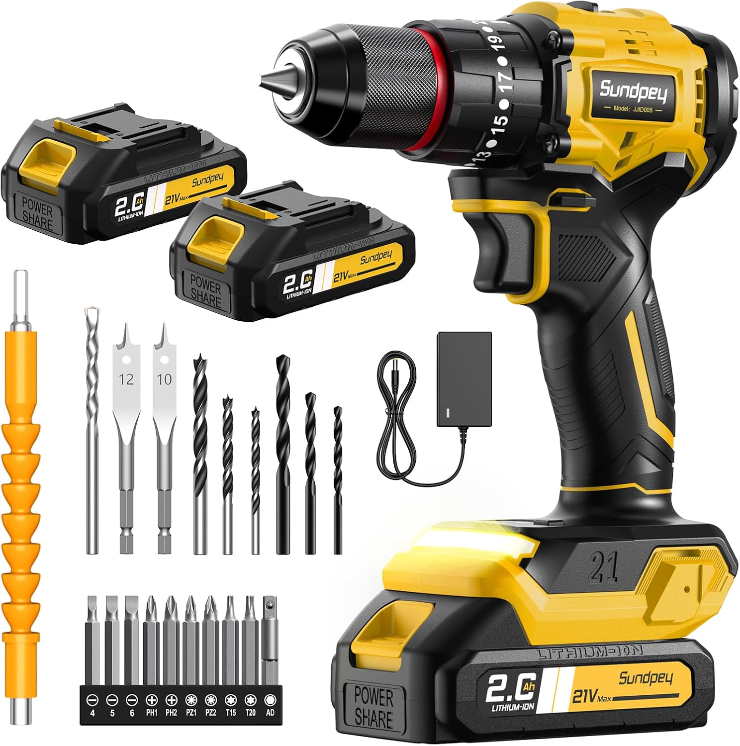 Sundpey 70Nm Cordless Hammer Drills - 21V Electric Power Drill Set w ...